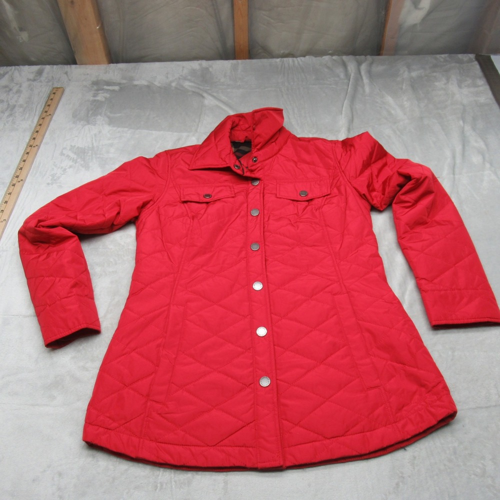 Pendleton Jacket Womens Small‎ Red Quilted Barn Snap Front Plaid Lined Classic